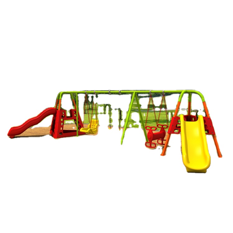 Kids Outdoor Climbing Frame - Outdoor-Kinder-Metall-Spielplatz-Klettergerüst mit Schaukel und Plastikrutsche und